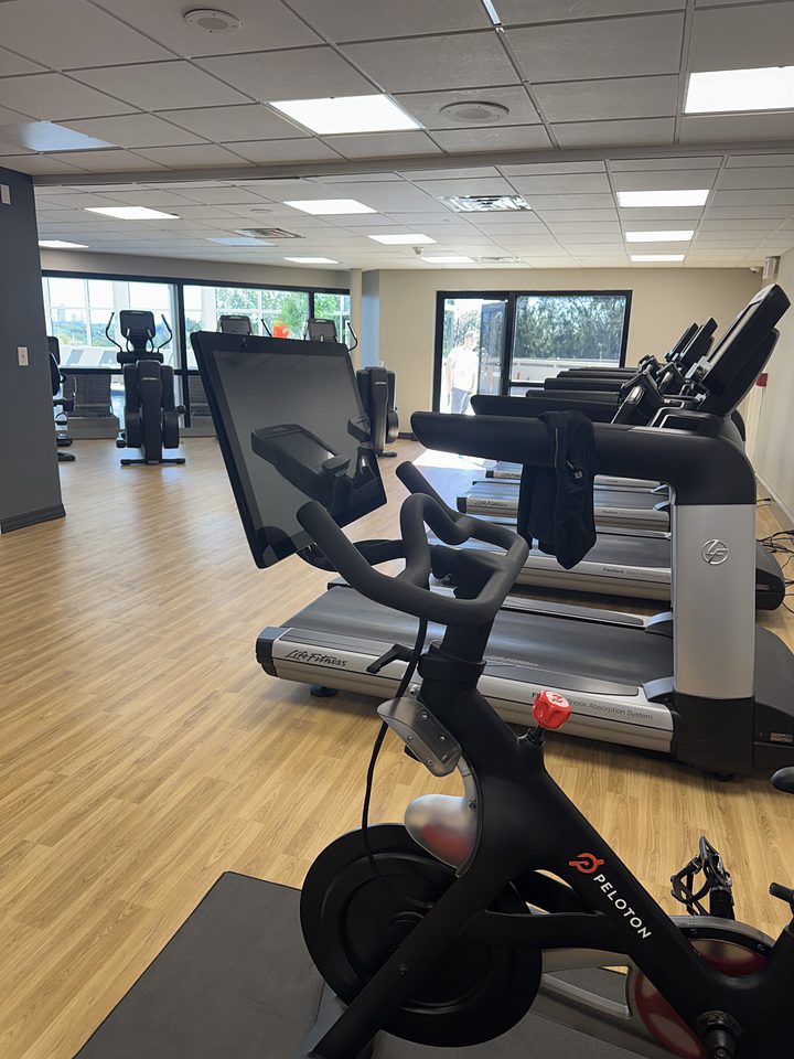 A Peloton bike in the fitness room