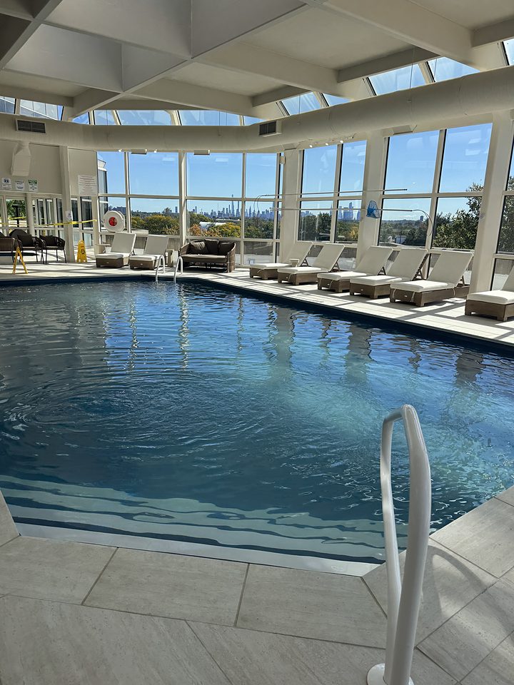 The indoor pool and its windows
