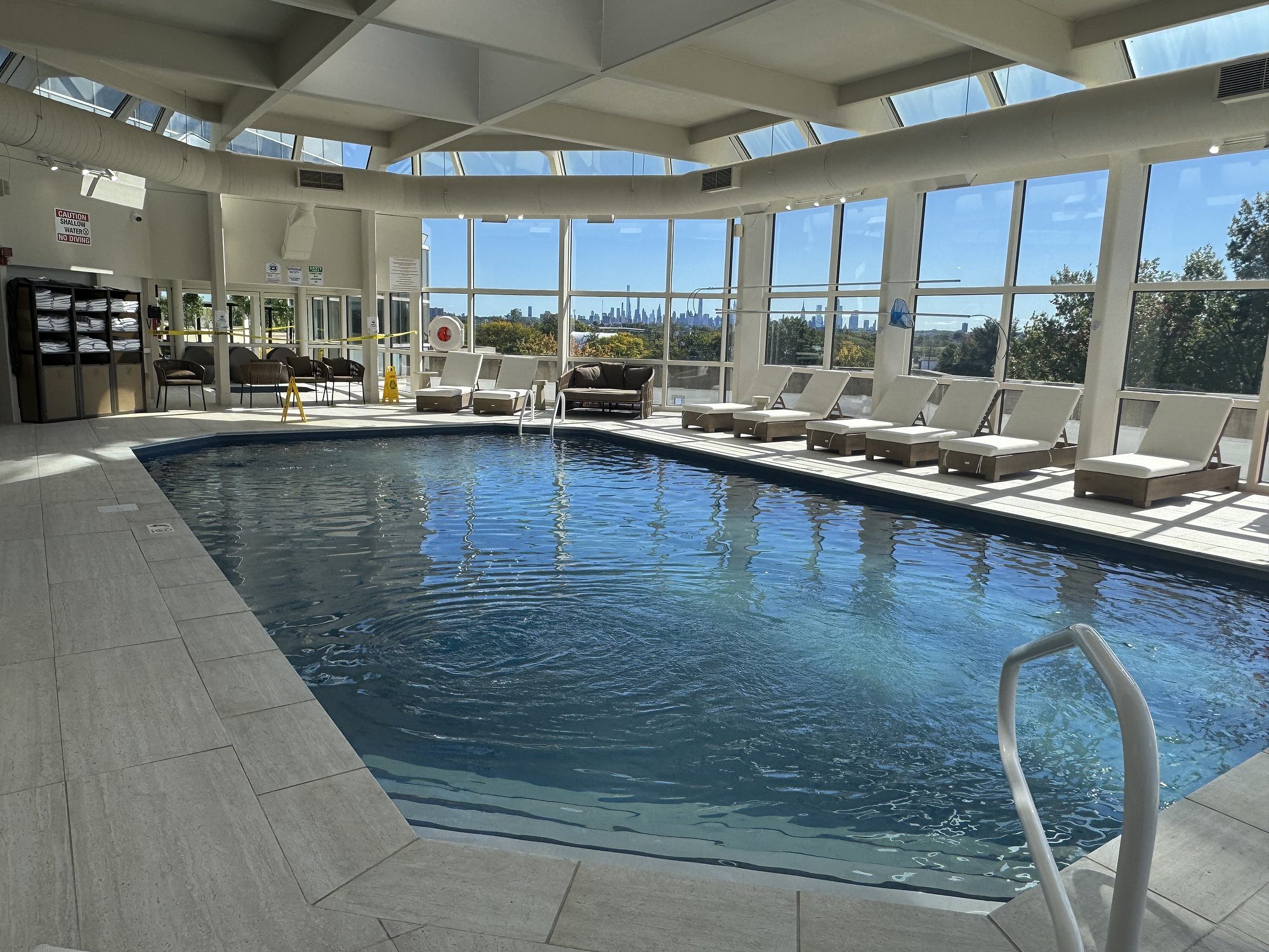 The indoor pool under the skylights