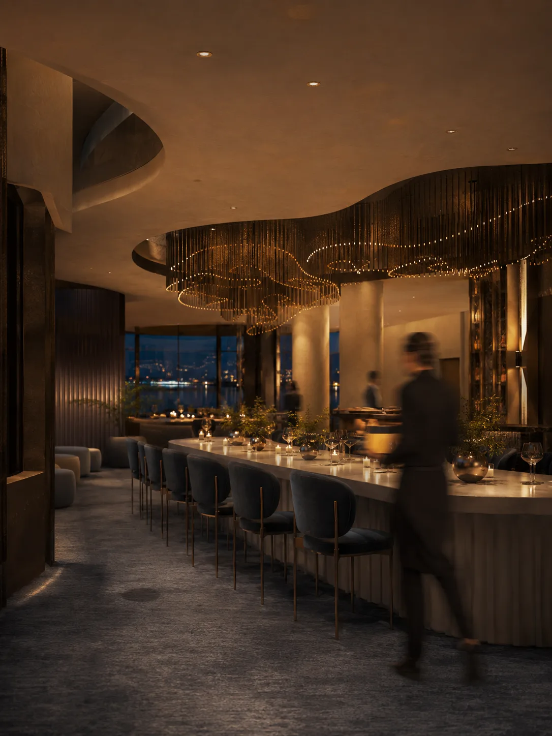 the restaurant set for a private dinner