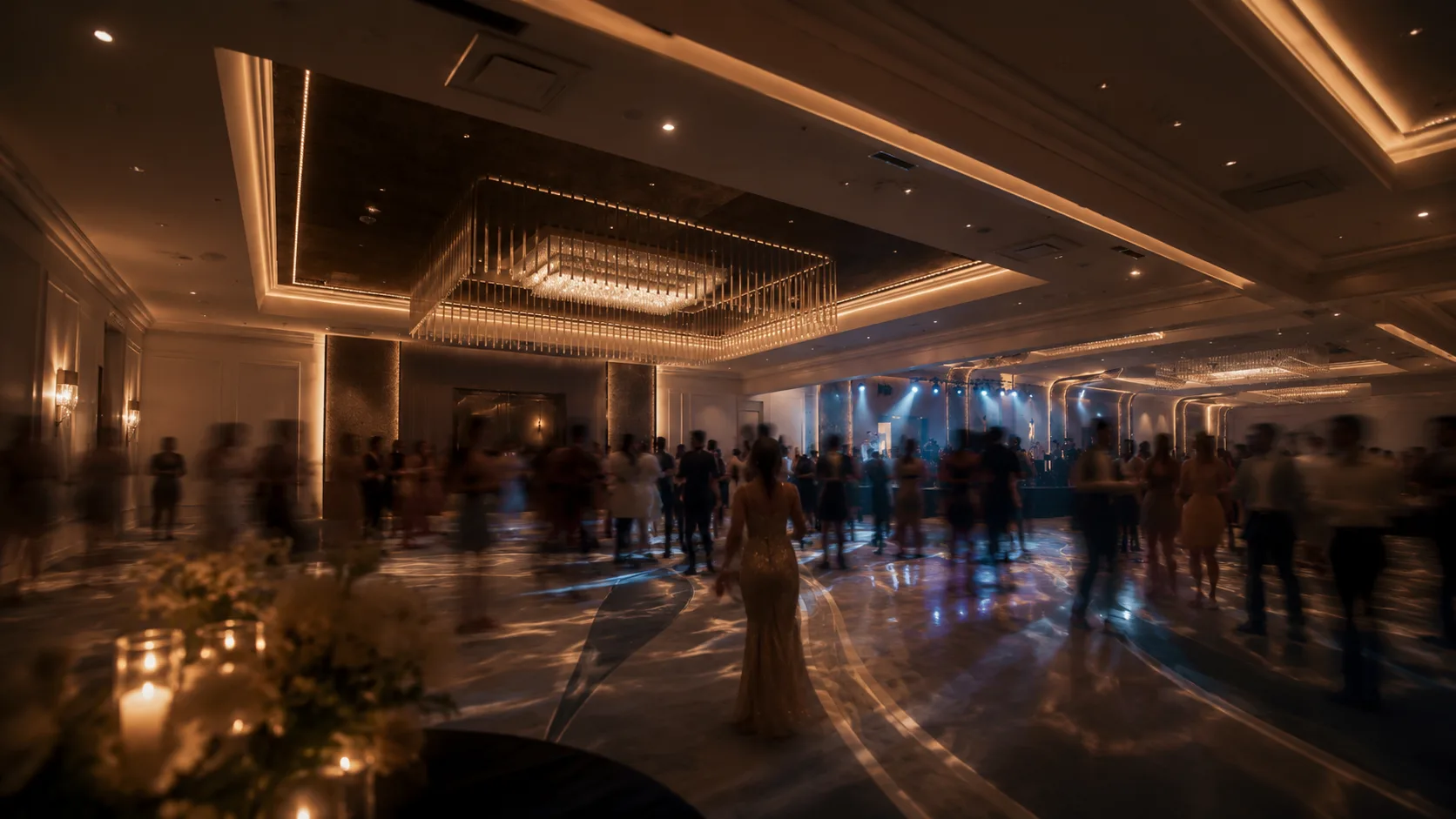 The ballroom glowing for the reception