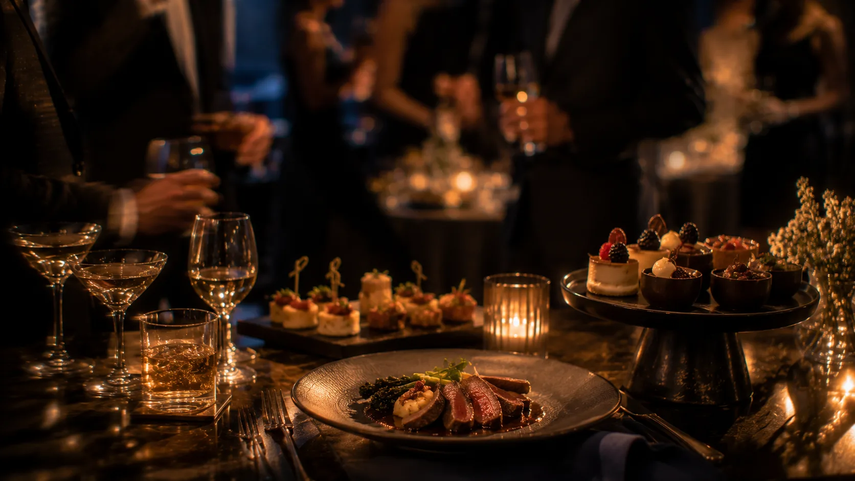 a plated dinner in the ballroom