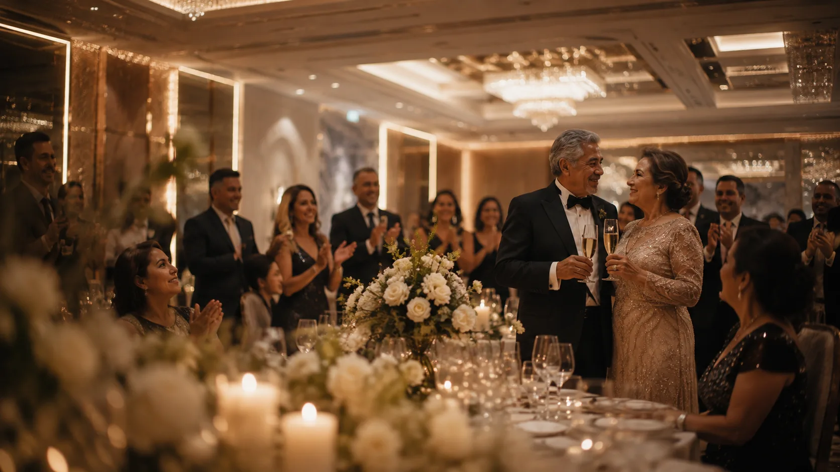 A milestone dinner in warm light