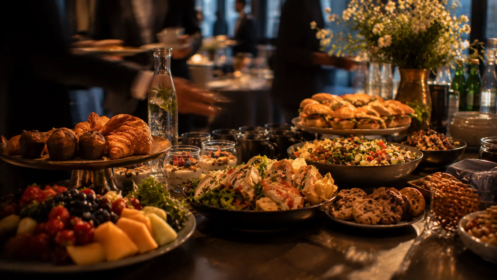 a working breakfast set in the ballroom