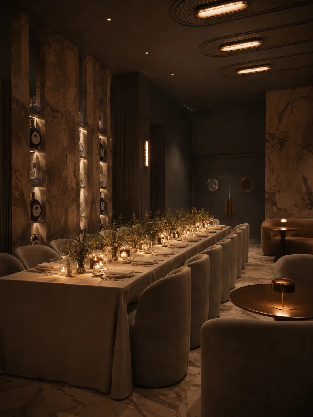 a private dining room set for dinner